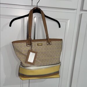 Nine West Yellow and Brown Patterned Tote